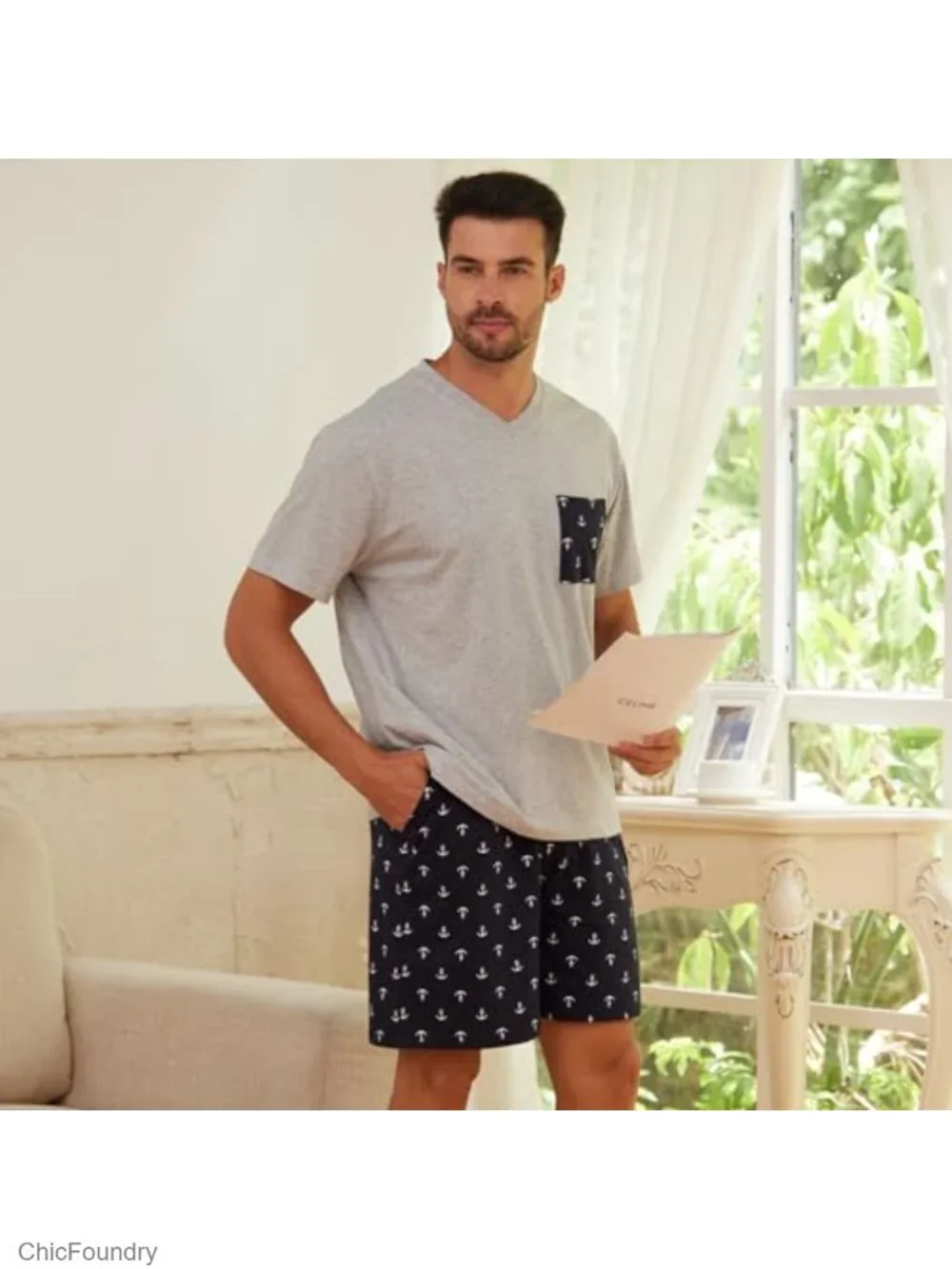 Soft Cotton Pajama Set with Short Sleeve V-Neck and Shorts for Summer